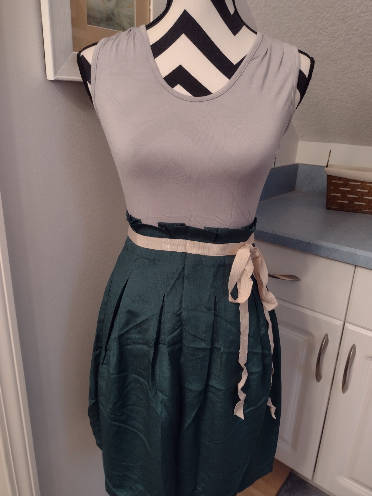 NWT New Stitch Fix Pink Martini Sleeveless Dress Gray & Green XS