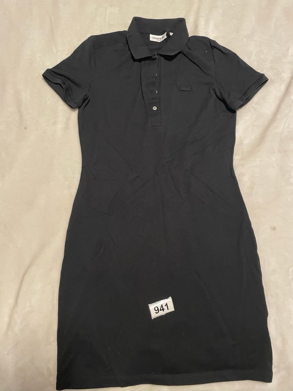 LACOSTE WOMEN’S STRETCH COTTON MINI PIQUÉ POLO TENNIS DRESS. Size 36 Black