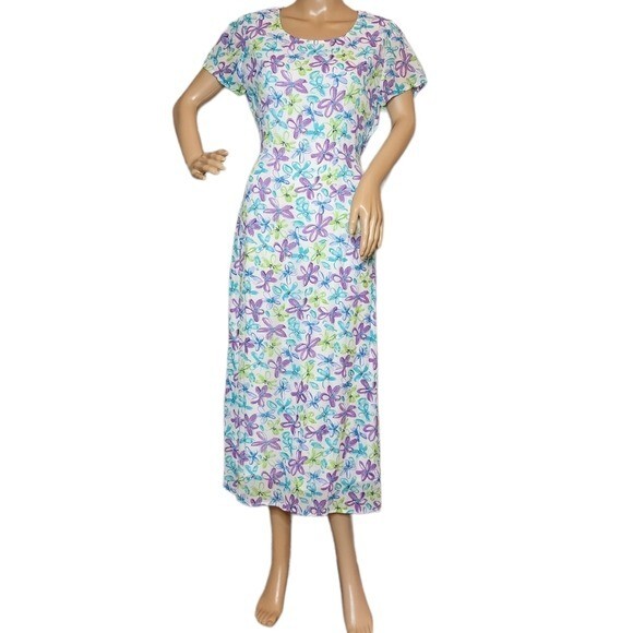 Hanna Andersson Women’s Sz Small Dress Floral Midi Maxi Blue White Purple Green