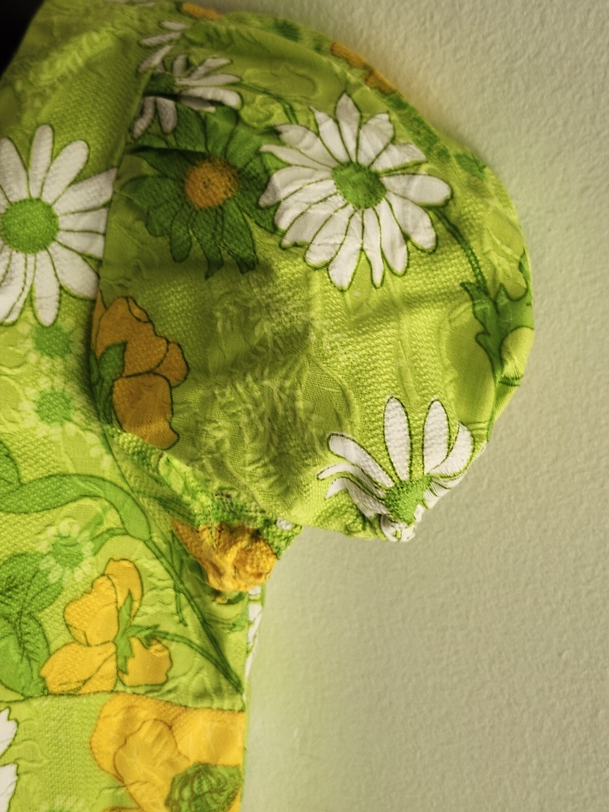 Vintage 60s Handmade Retro Twiggy Green/Yellow Flower Power Women’s Mini Dress S
