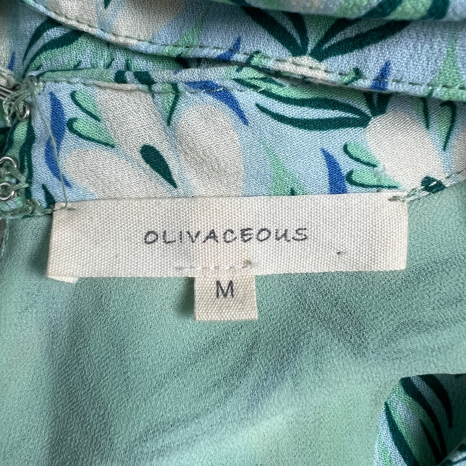 Olivaceous MEDIUM Green Print Cut Out Neck Back Short Trapeze Swing Dress