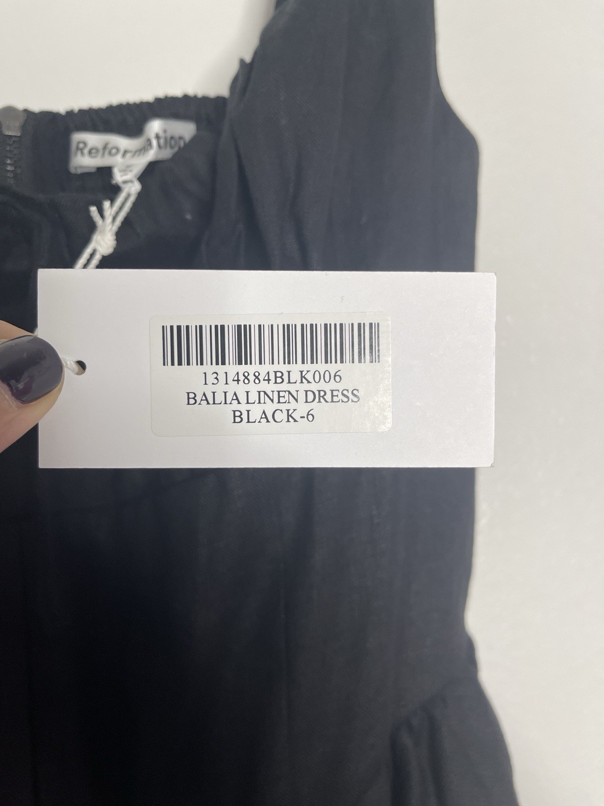 New Reformation Balia Black 100% Linen Scoop Neckline Midi Dress Size 6
