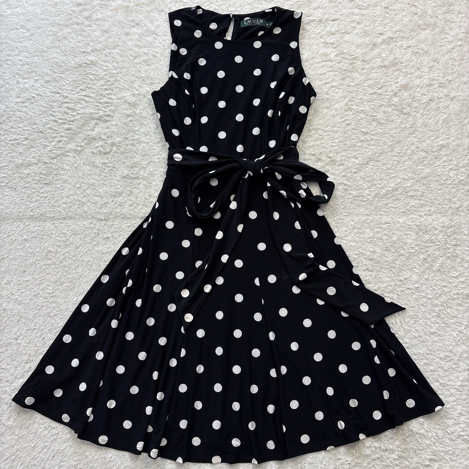 Lauren Ralph Lauren Polka Dot Jersey Flared Dress, Sleeveless