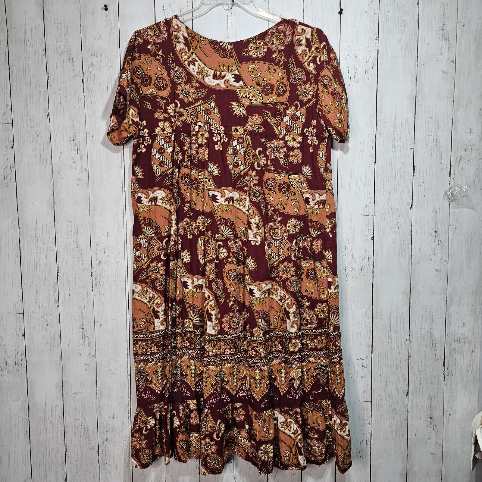 Vintage Aladdin Buju Batik Floral Print Rayon Dress Mumu Size M/L Aloha Hawaii