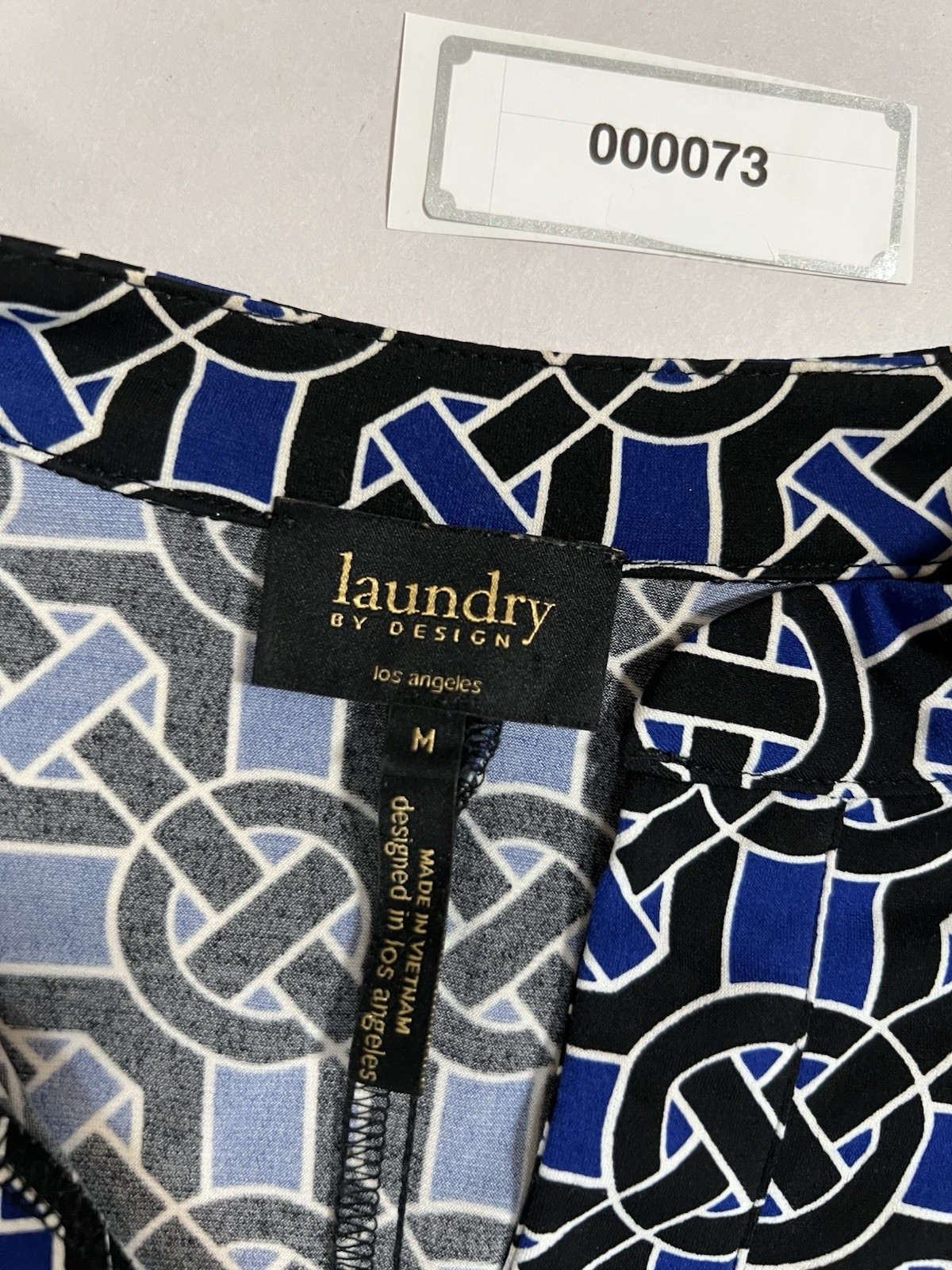 Laundry by Design Blue Black Geometric Chain Print Tie Waist Shirt Dress Size M
