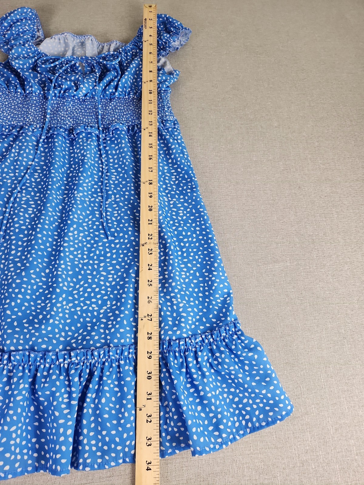 Milkmaid Style Blue Floral Smocked Mini Dress Ruffle Cap Sleeve Medium Flirty