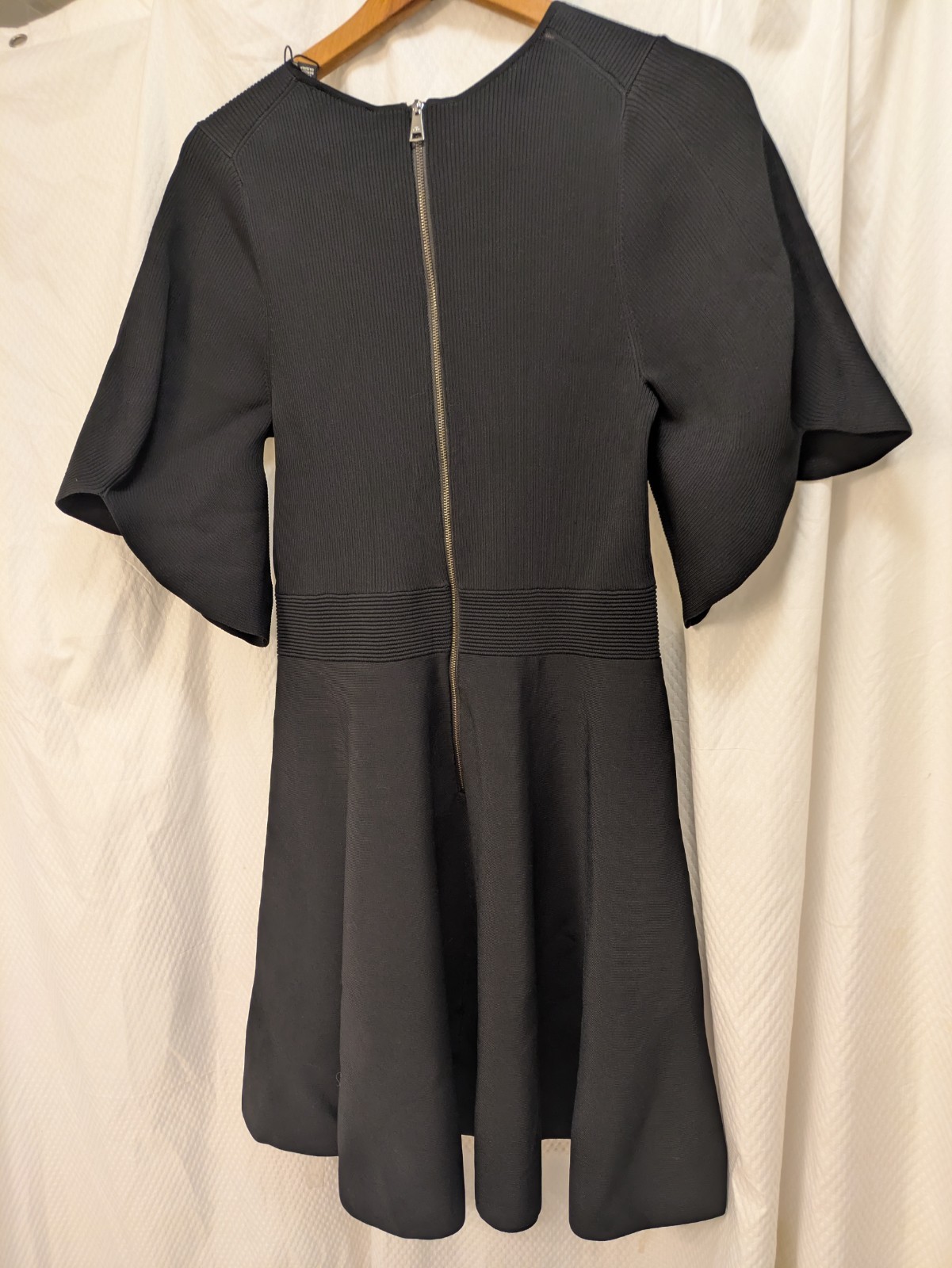 Ted Baker London Black Knit Fit & Flare Dress 3 Round Neck Short Sleeve Zip
