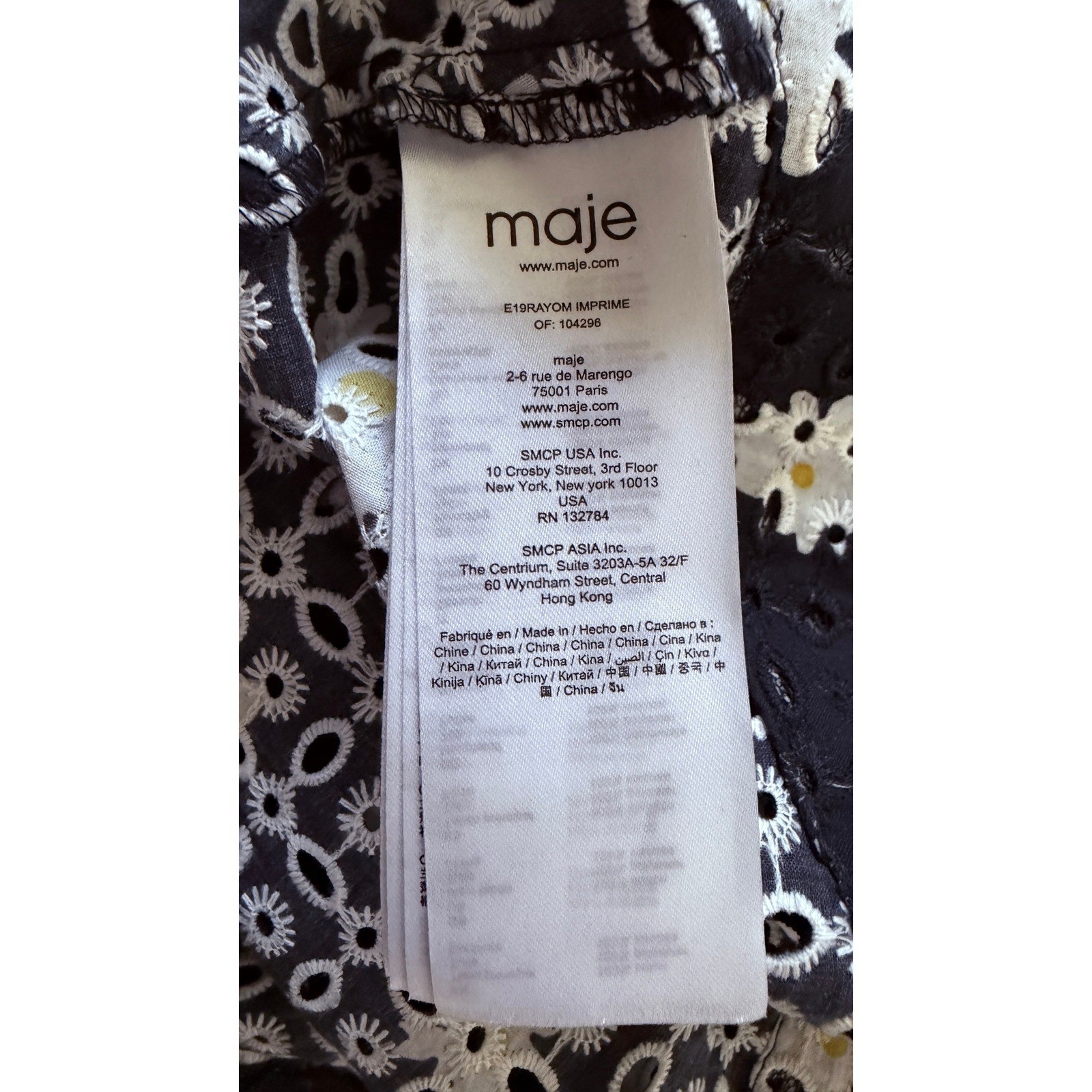 Maje Rayom Black Daisy Eyelet Mini Dress Long Sleeve Floral Sz 1 S ( no liner)