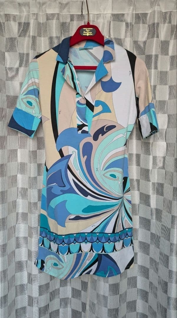 Emilio Pucci Stretch Skipper Tunic Short Dress Multicolor Blue Cotton US4 IT38