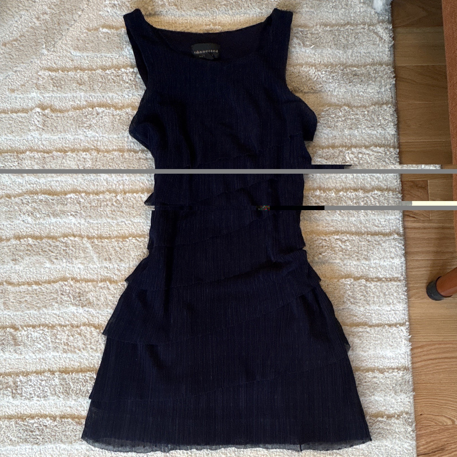 Connected Navy Blue Shift Dress 12 Sleeveless Scoop Neck Short Layered Ruffle