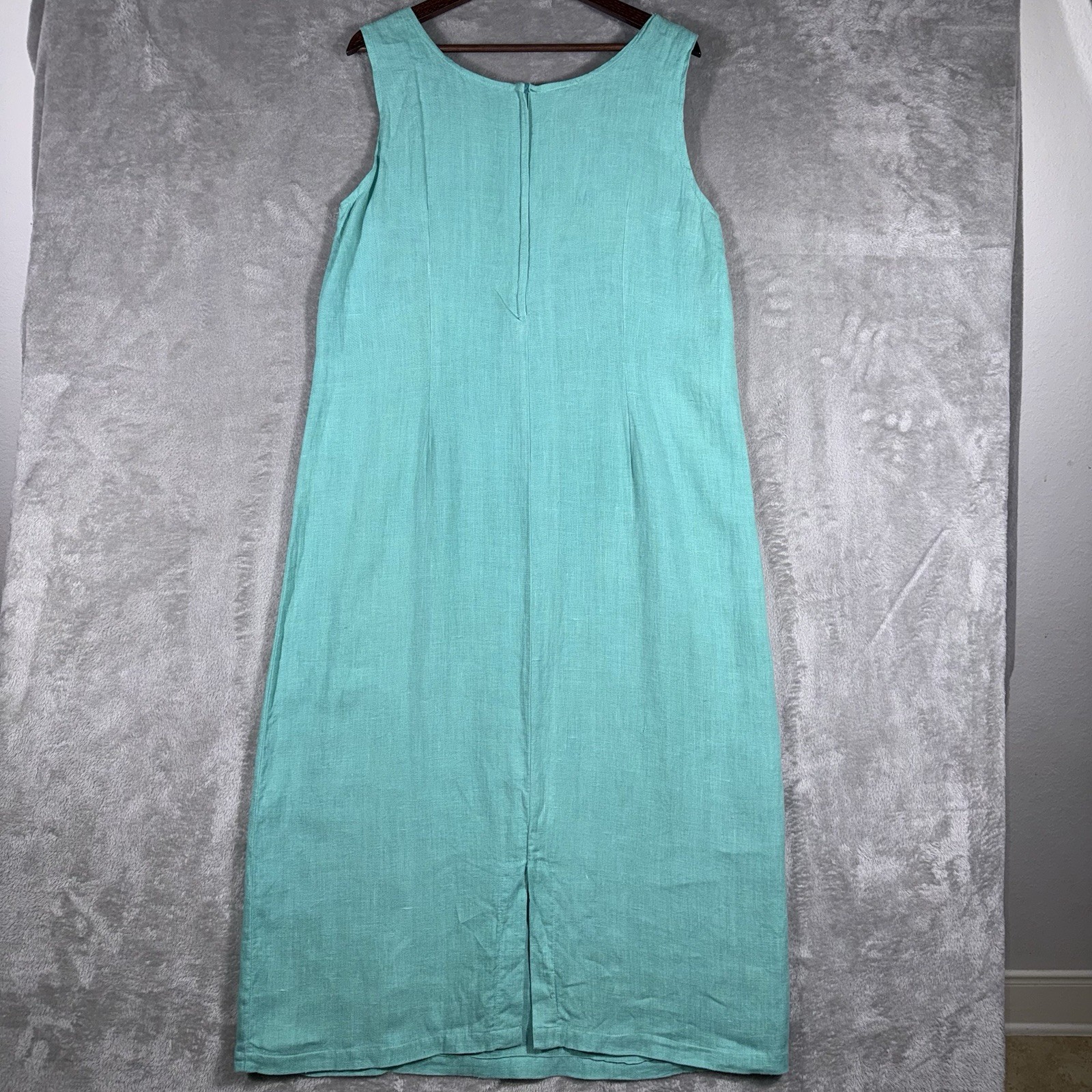 Tom Tom Maxi Dress Womens Large Aqua Linen Made In USA Vintage Boho Classic Chic