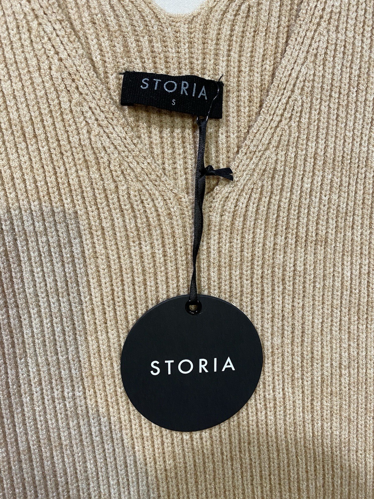 Storia Womens V Neck Sleeveless Sweater Dress Small Ribbed Knit Cozy Chic NWT