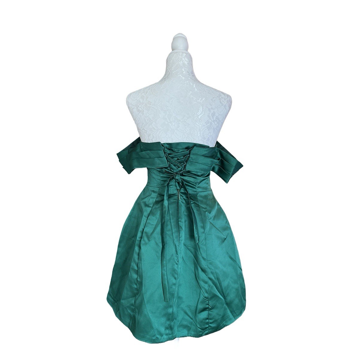 Emerald Green Off-the-Shoulder Satin Cocktail Dress Size 0 prom, wedding guest