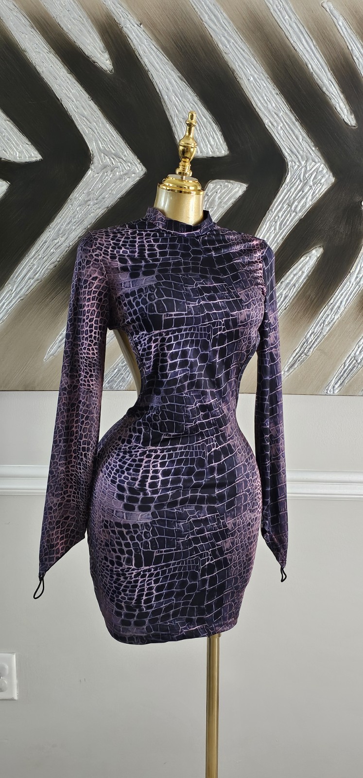 Purple Snakeskin Cutout Mini Dress Medium Bodycon Backout