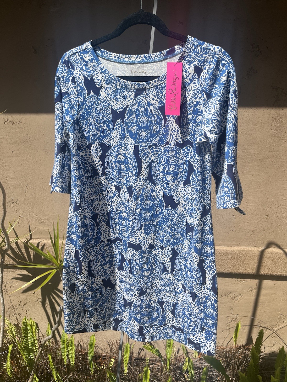 Lilly Pulitzer Preston Dress M Indigo Blue Snap To It Turtle Print w Tie Sleeves