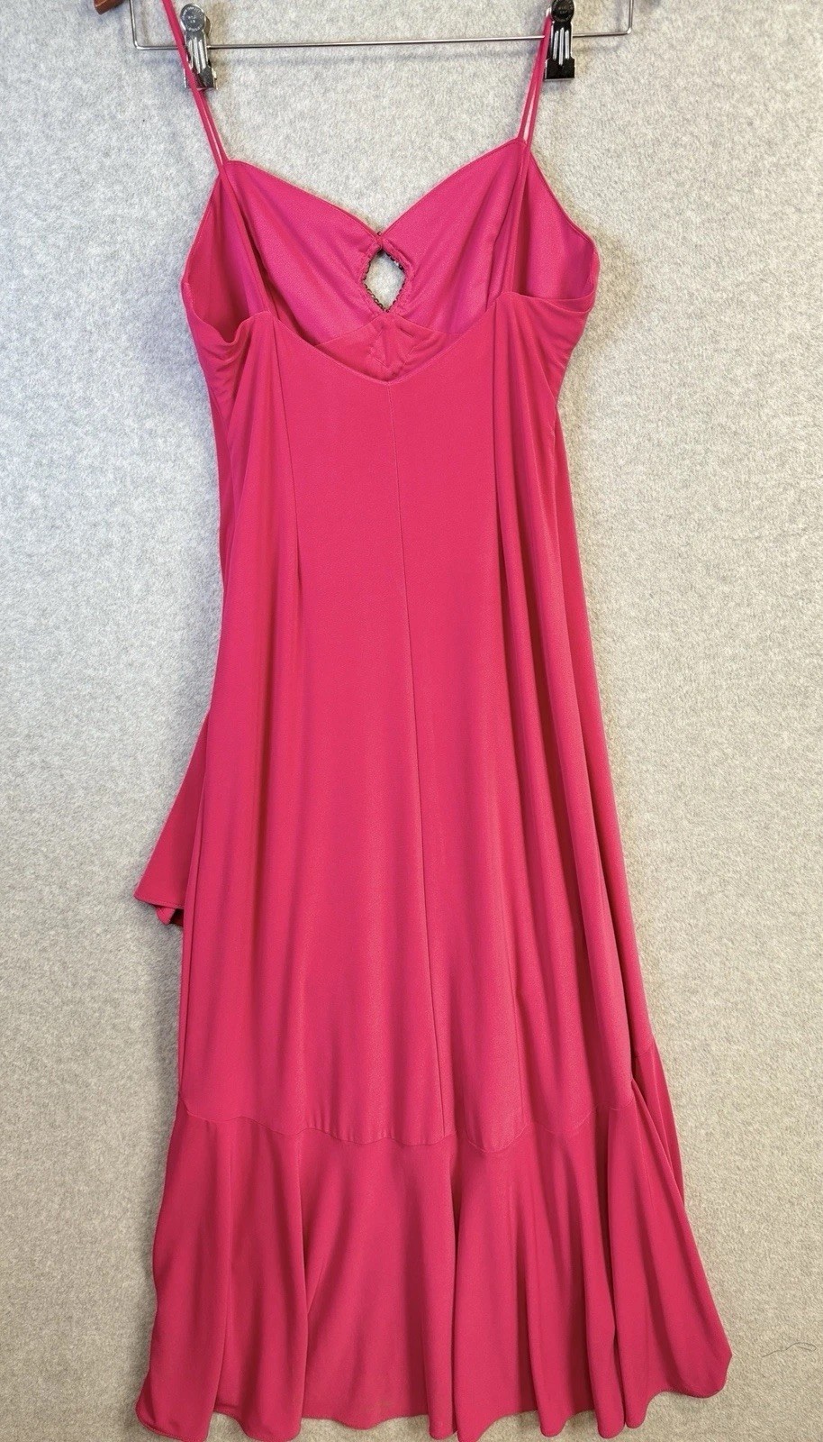 VTG Fiesta M Hot Pink Rhinestone Ruffle Hem Dress Asymmetrical Y2K
