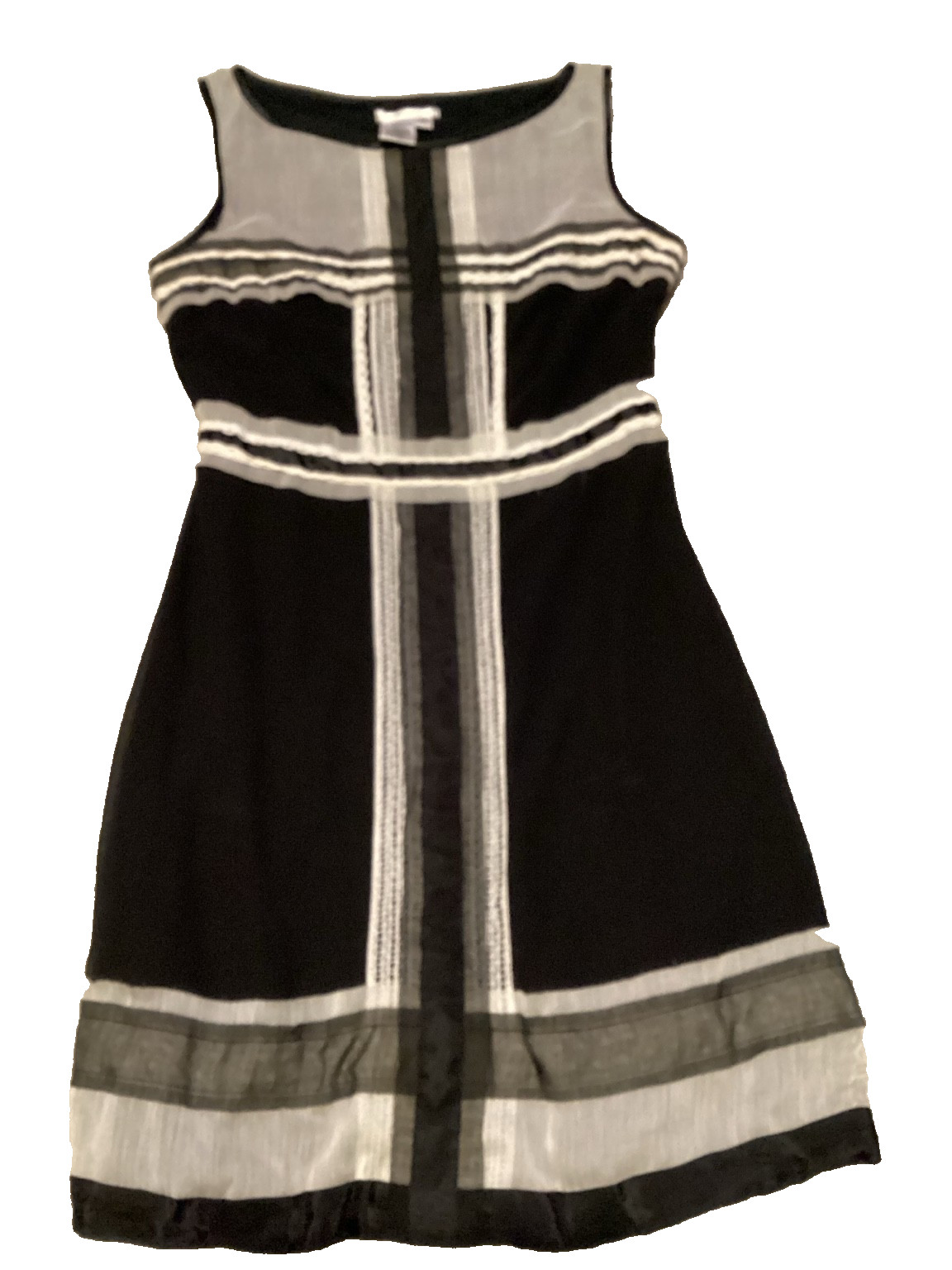 Sophie Max XS Black White Sleeveless Fit & Flare Dress Lace Trim Career