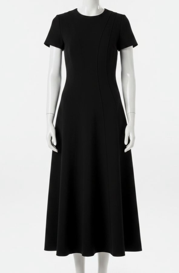 St. John Women’s Black Crew Neck Stretch Fit & Flare Short Sleeve Dress Size 12