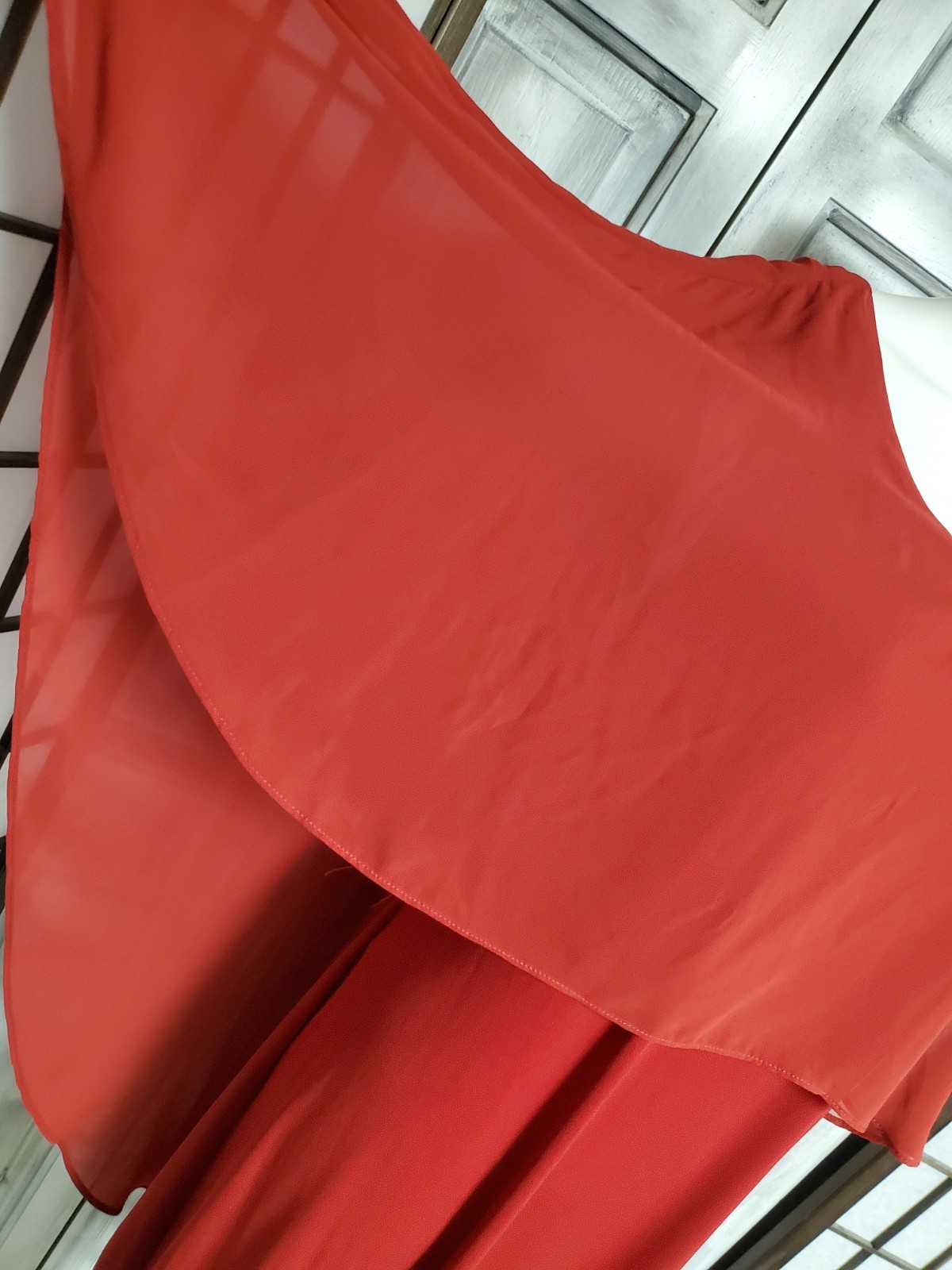 Vtg Glamour Nights Red Chiffon cape Overlay Sheath Dress M-L Party Nick’s Style