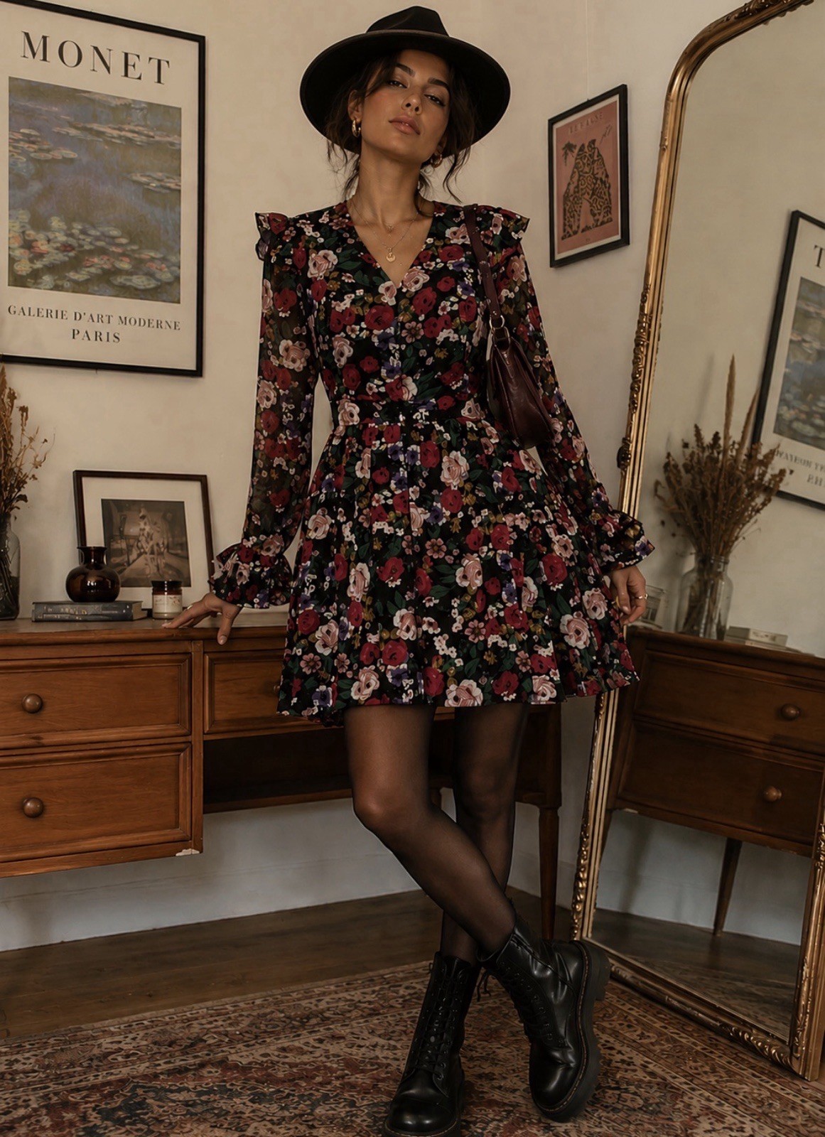 Colourful Rebel Dress 8 10 36 38 Floral Mini Fit Flare V Neck Ruffle Cuffs Frill