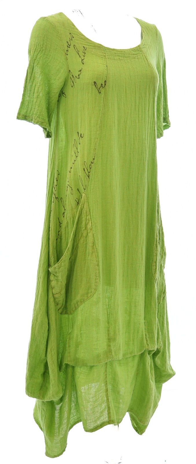 LUUKAA Linen Gauze A5009 LUCKY TUCKER DRESS Ruched Hem (sizes S-L) LIME GREEN