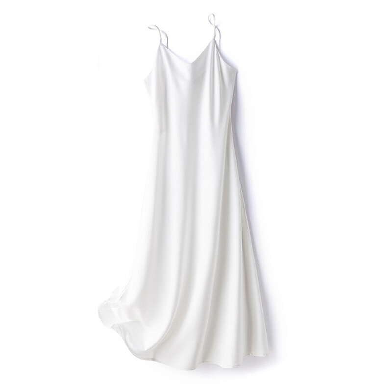 Lady Silk Satin Slip Dress Spaghetti Strap V Neck Sleeveless Lingerie Long Dress