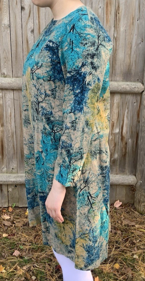 YJYL Green Multicolor Tree Print Shift Dress 3/4 Sleeve China Size XXL (US M)