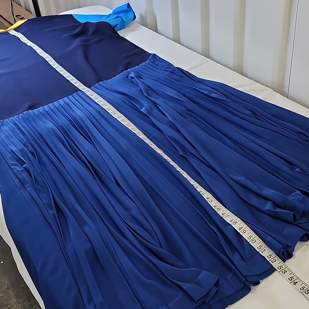 Lacoste Women’s Blue, White, Black Yellow Color Block Pleated Maxi Dress Sz FR42
