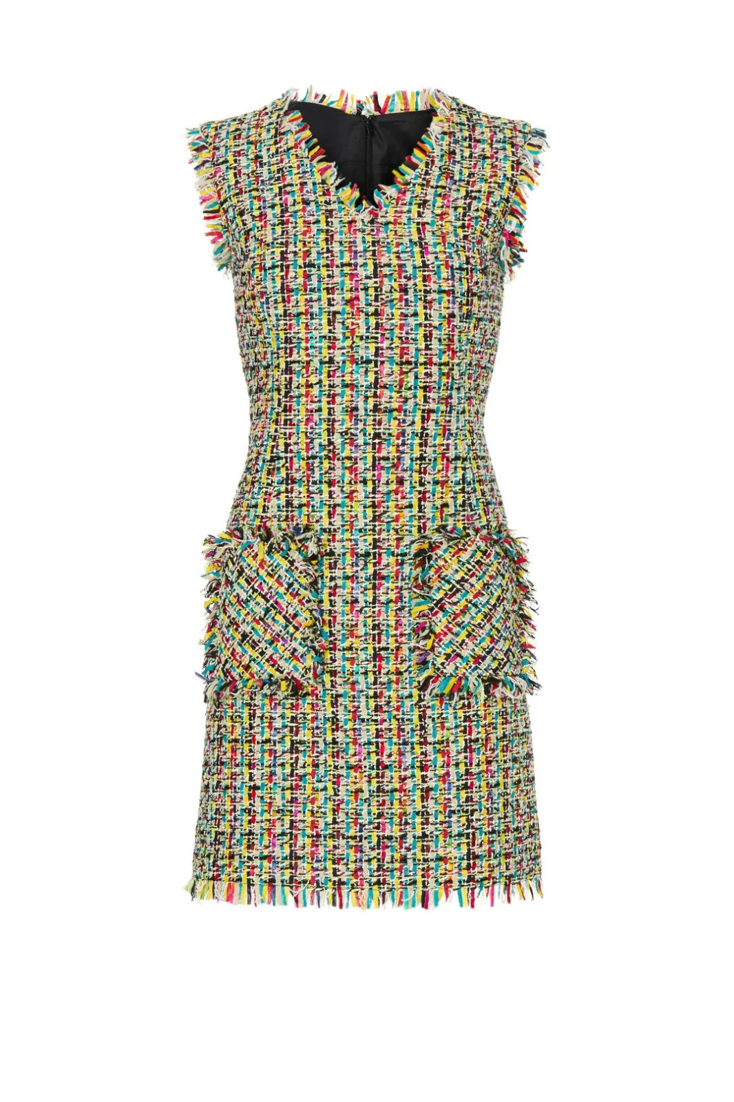 CALLAS Colette Frayed Lined Rainbow Tweed Mini Dress Pocket, Sz. 38 it, Rt. $790