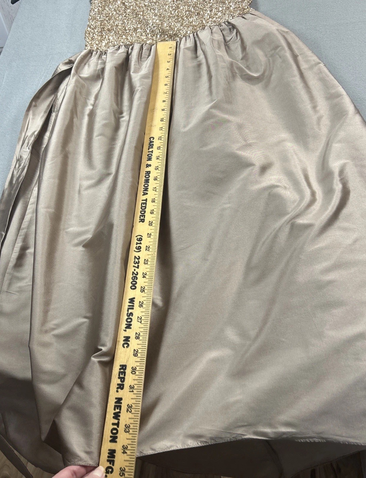 Pisarro Nights Size 12 NWT Light Mocha Gold Sequin & Taffeta Formal Gown