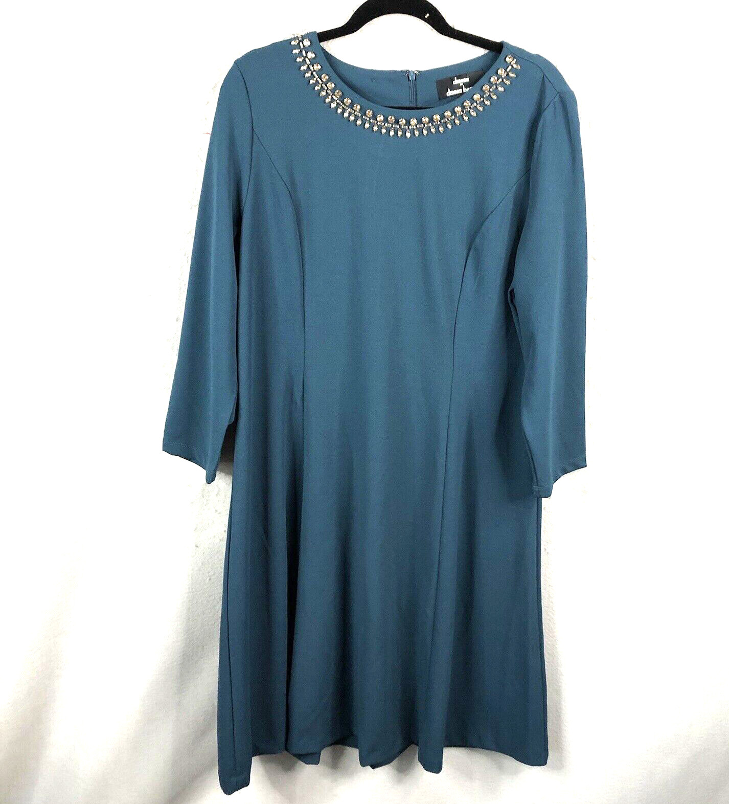 Dennis By Dennis Basso Dress Women 16 Green Rhinestone Embellished Old Money