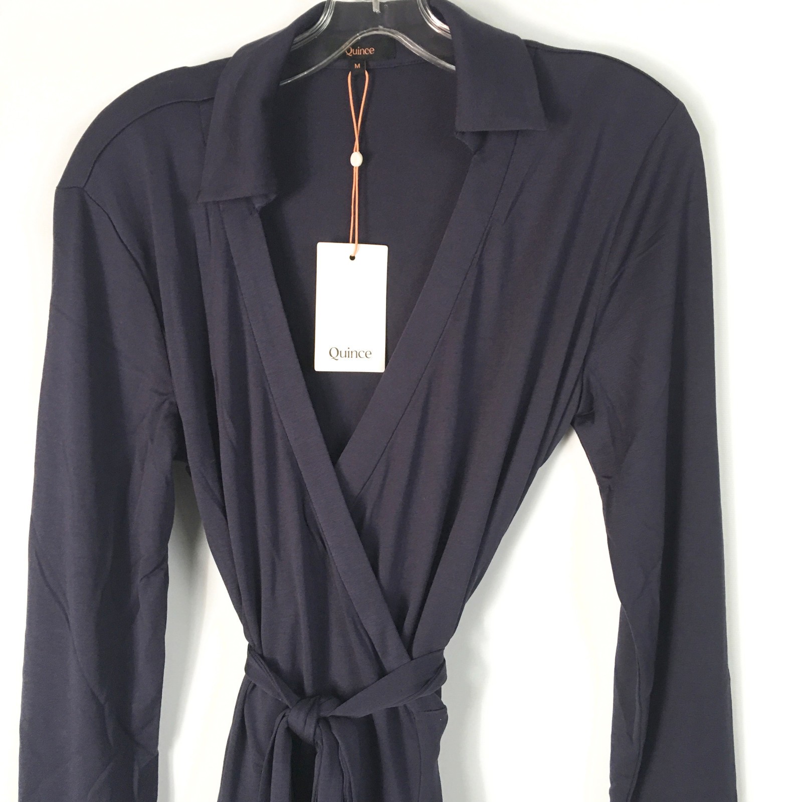Quince 100% Silk Jersey Mini Wrap Dress NEW Womens Medium Navy Blue