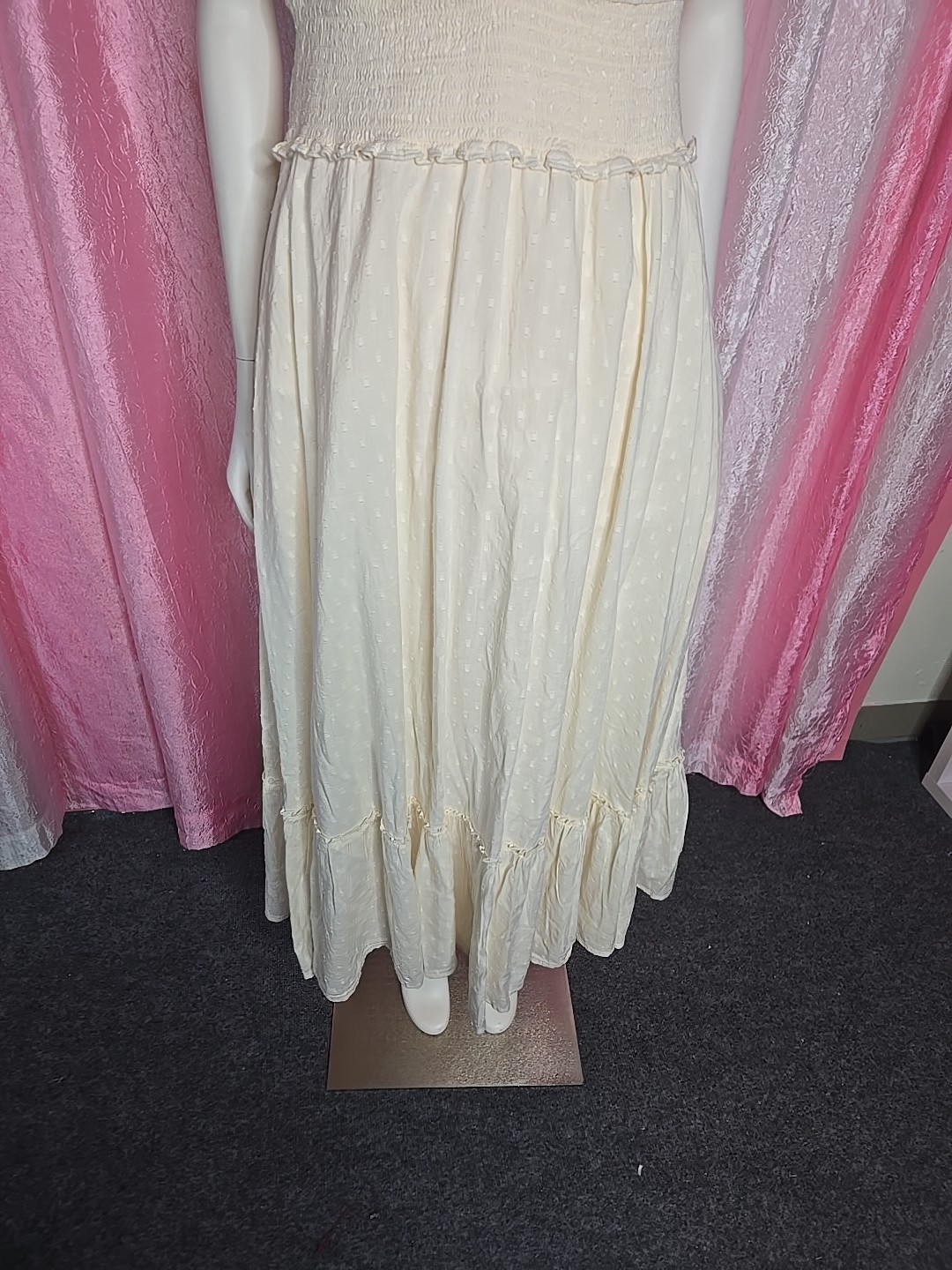 Old Navy Cream Cottagecore Clip Dot Layered Lined Prairie Dress Size Large