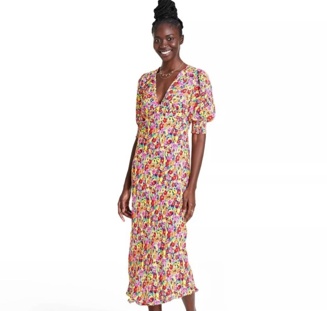 Rixo X Target Dress Women’s 4 Midi Multicolor Empire Floral Puff Sleeve career