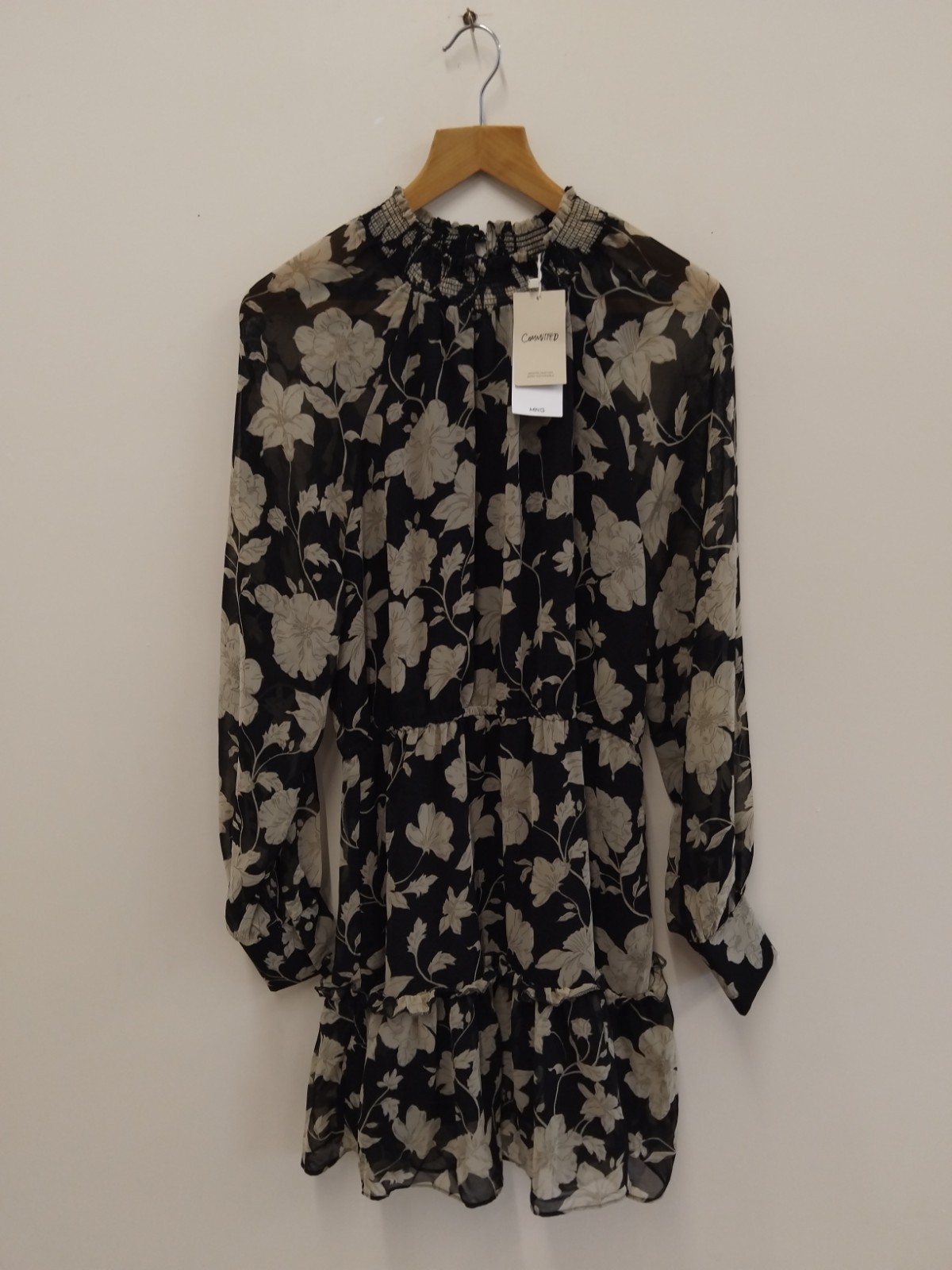 BNWT Mango MNG Committed Black Cream Floral Print Lined Dress Size 12 RRP £39.99