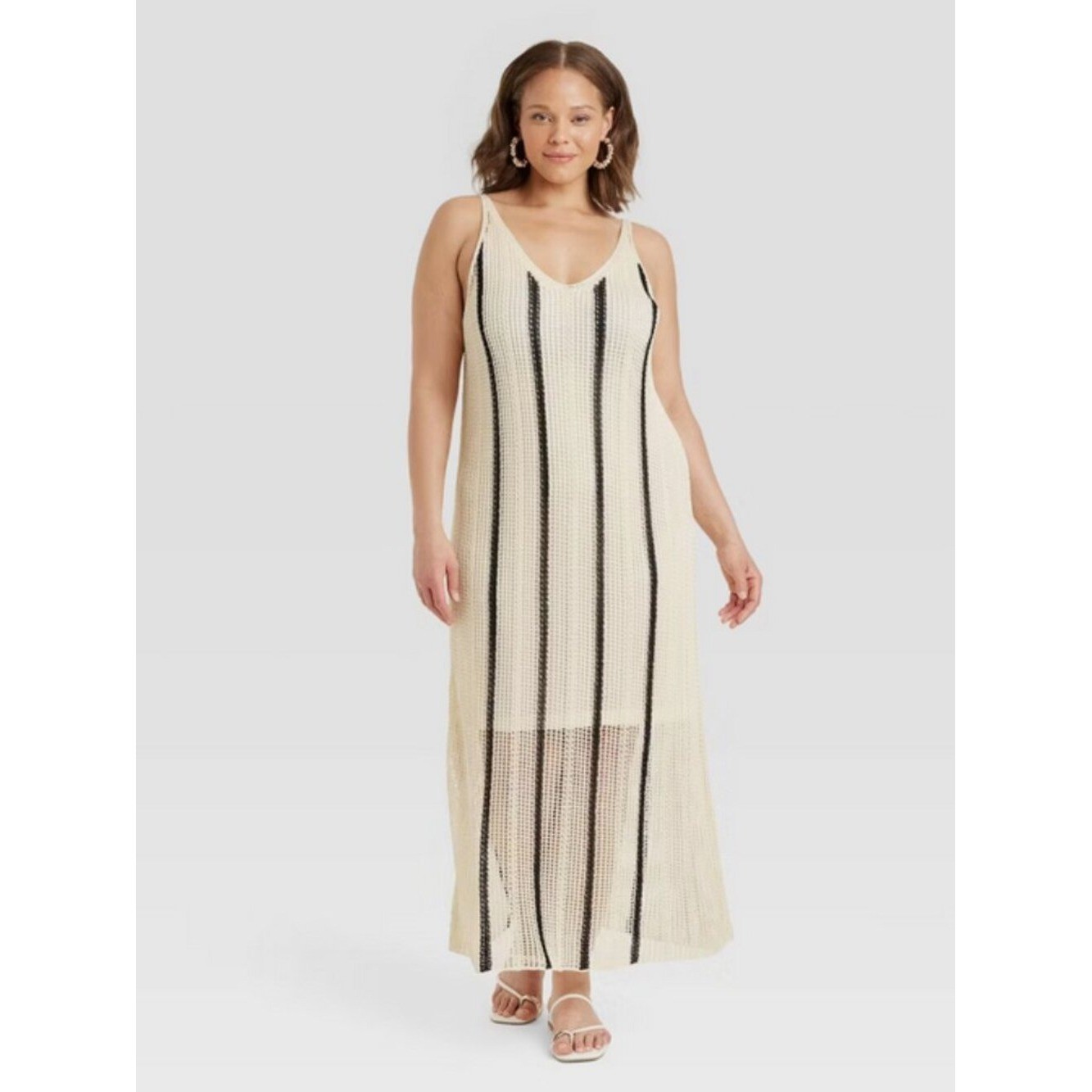 Women’s Open Work Maxi Sundress – A New Day Cream/Black Striped S