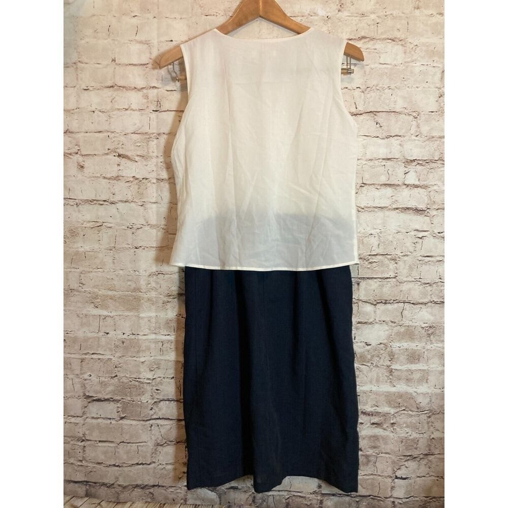 AG Aquagirl Dress Womens Medium Navy & Cream Mesh Lined Layered Lagenlook Satin