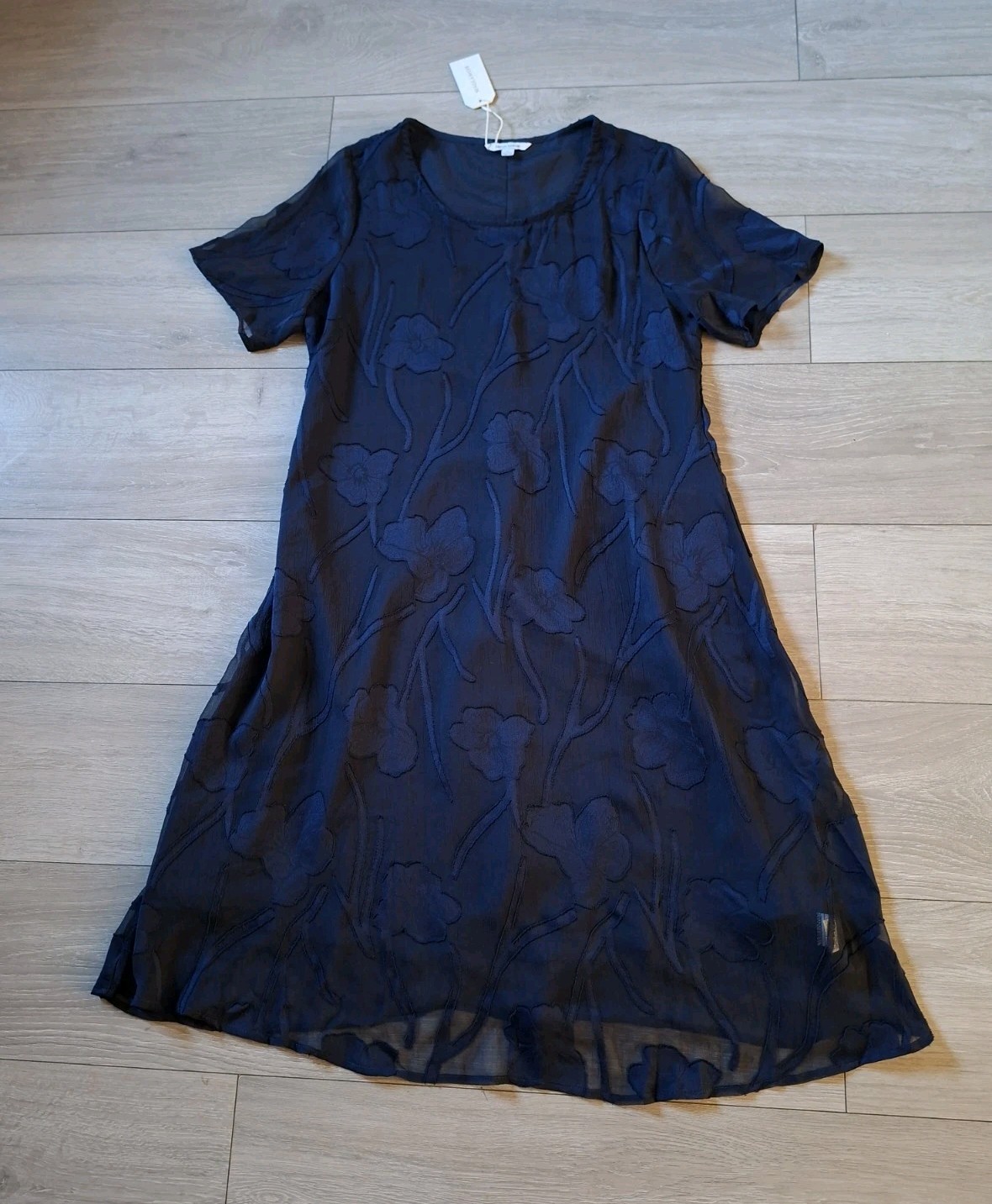 MSGLAMOR Dark Blue Sheer Applique Flared Dress BNWT Party Evening Party UK10/12