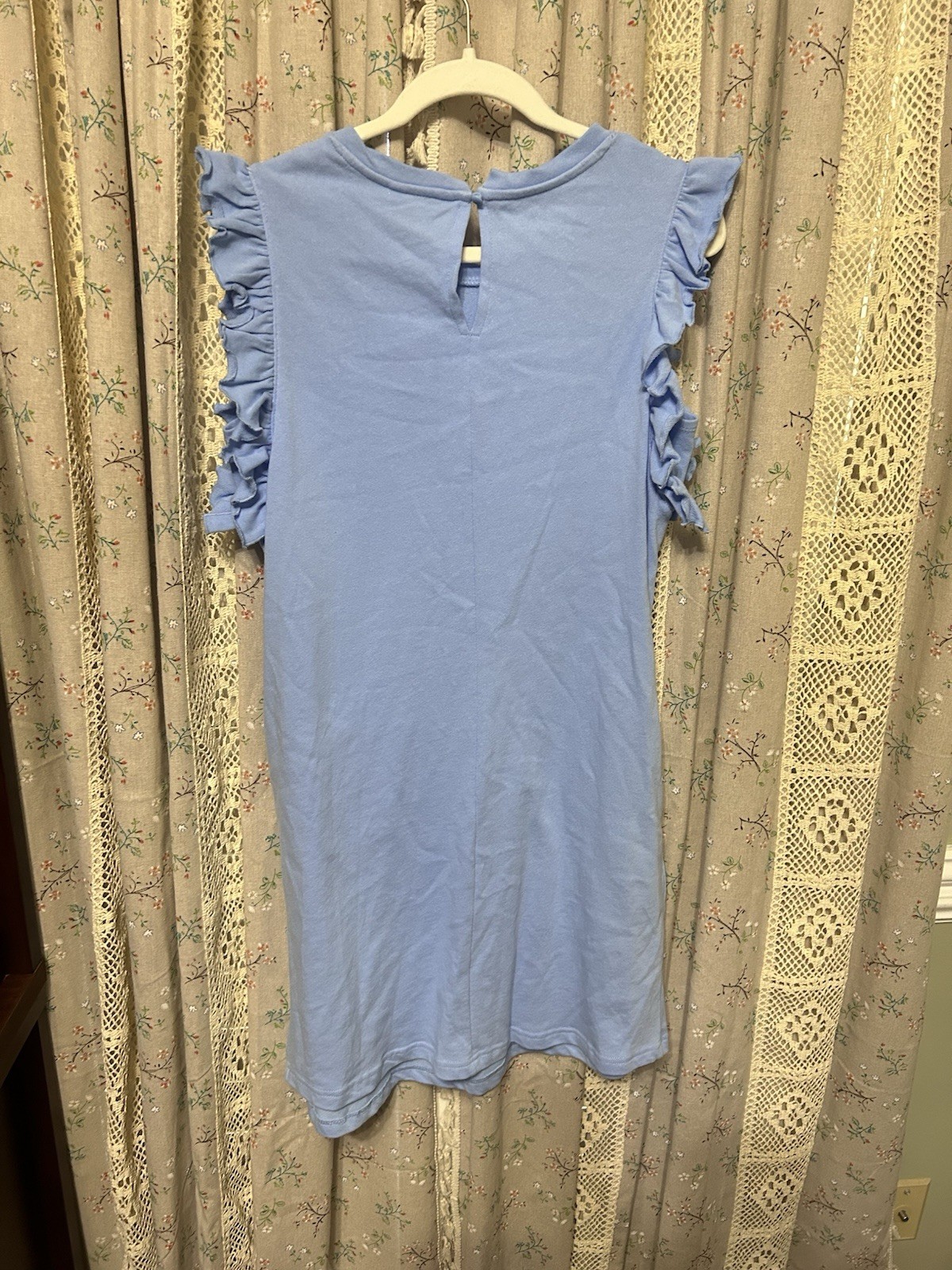 Crown & Ivy Periwinkle Cotton Ruffle Sleeve Shift Dress Pockets NWT