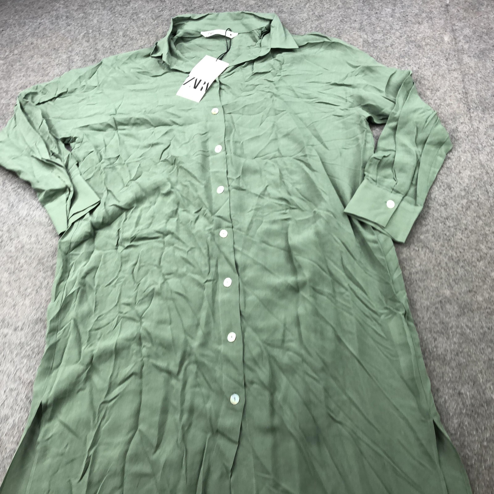 Zara Dress Womens Small Button Down Long Sleeve Midi Tunic Viscose Button Front