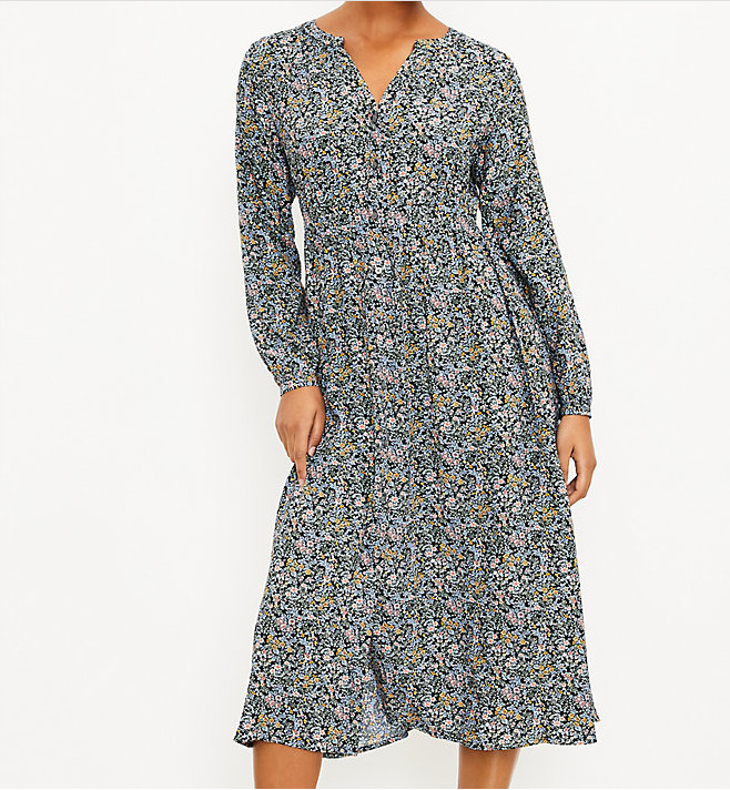 Ann Taylor Loft Women’s Garden Midi Shirtdress 6,8,10,12,14 Navy/Multi $99.50