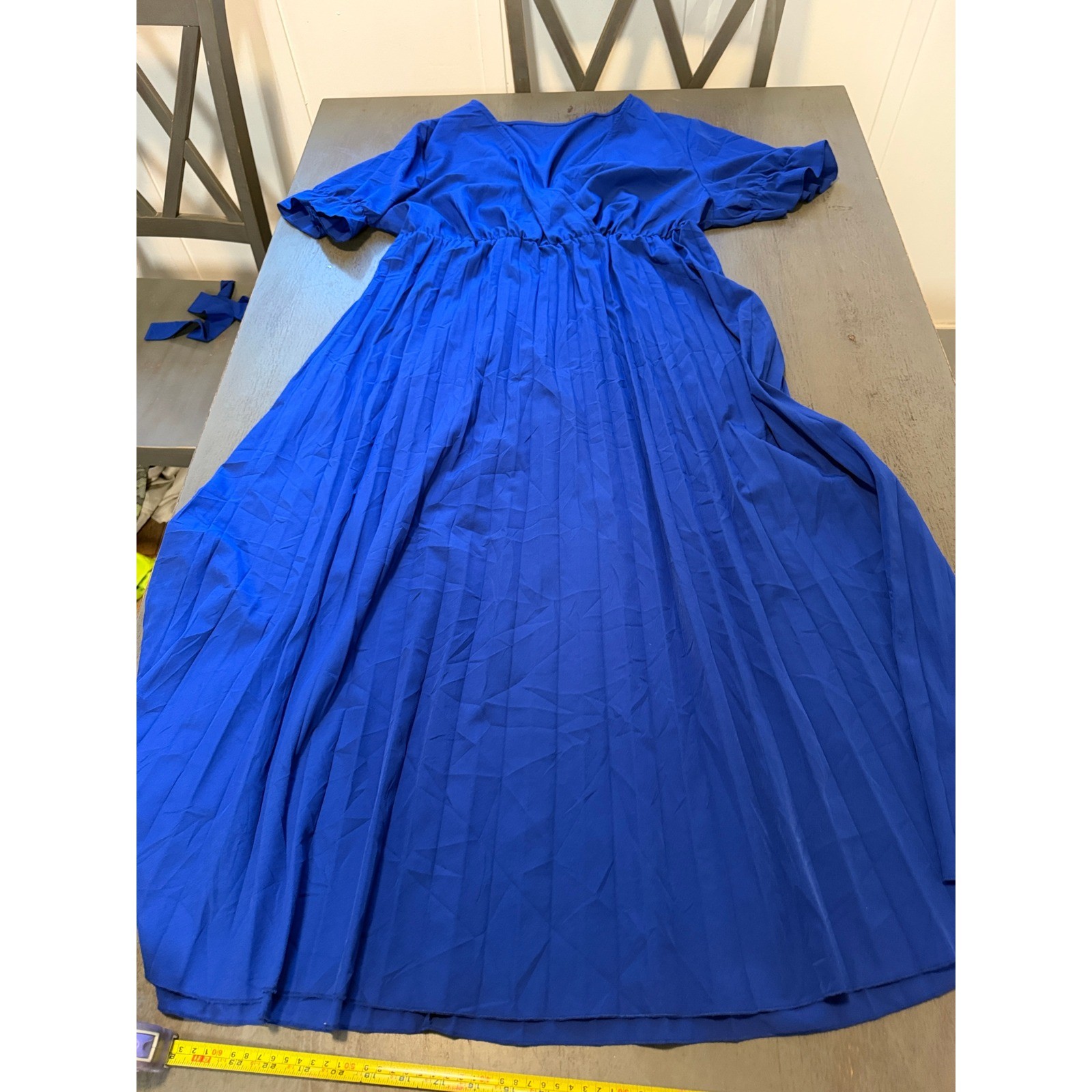 Shein Curve Royal Blue Pleated Maxi Dress 2XL Wrap V-Neck Flutter Sleeve Summer