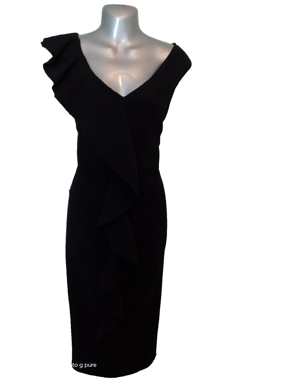St John Black Wool Knit Sleeveless Ruffle Detail Mid Length Dress Sz 10