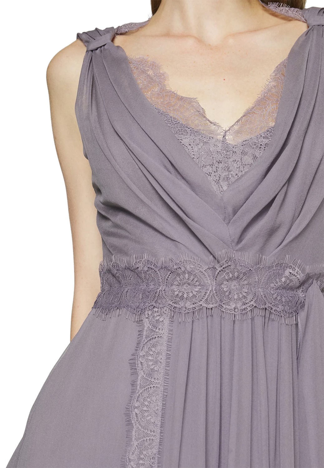 Alberta Ferretti Womens Lace Panel Silk V-Neck Dress US 8 Violet IT 44 NWT $2780