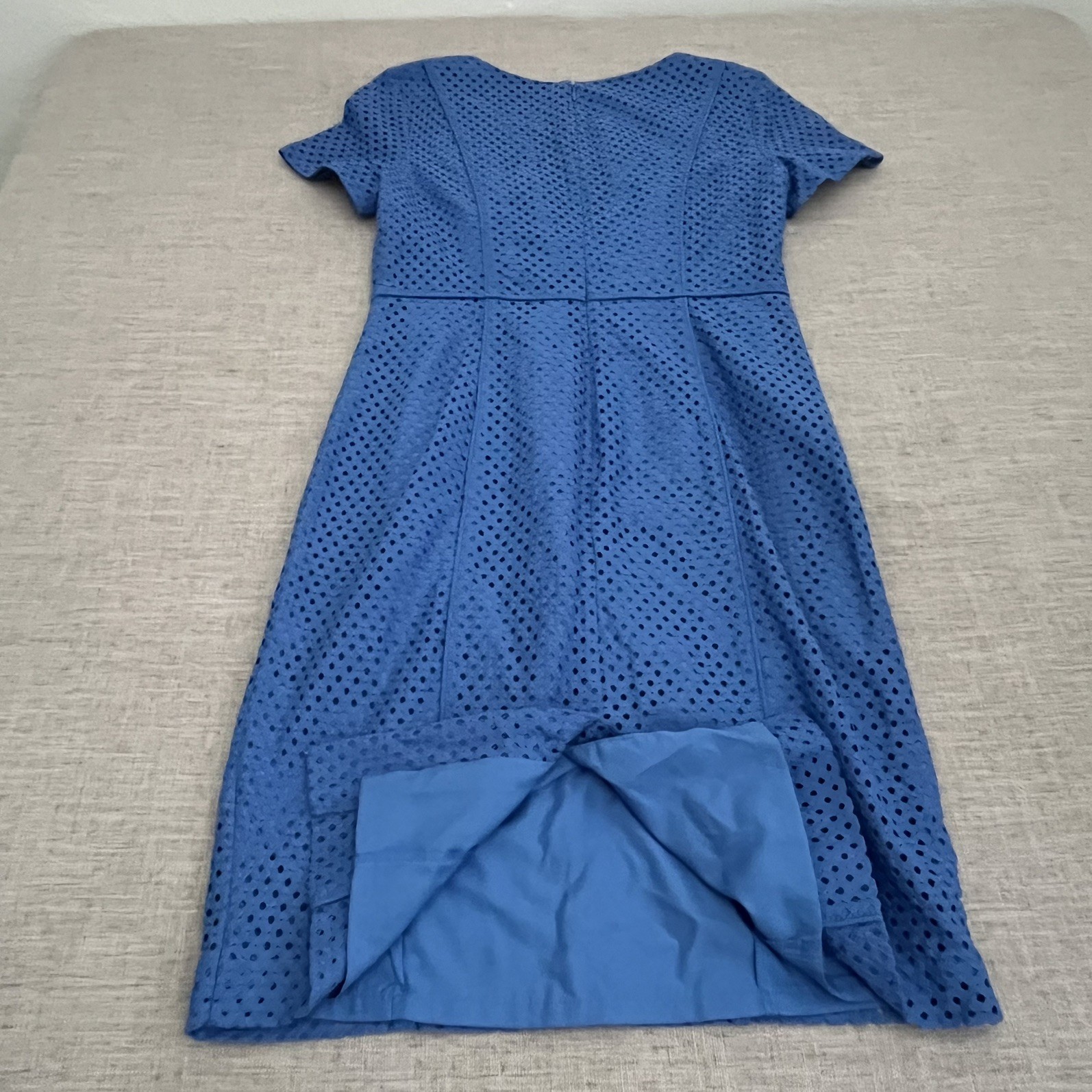 Talbots Shift Sheath Dress Periwinkle Blue 6 Laser Cut Lined Office Garden Guest