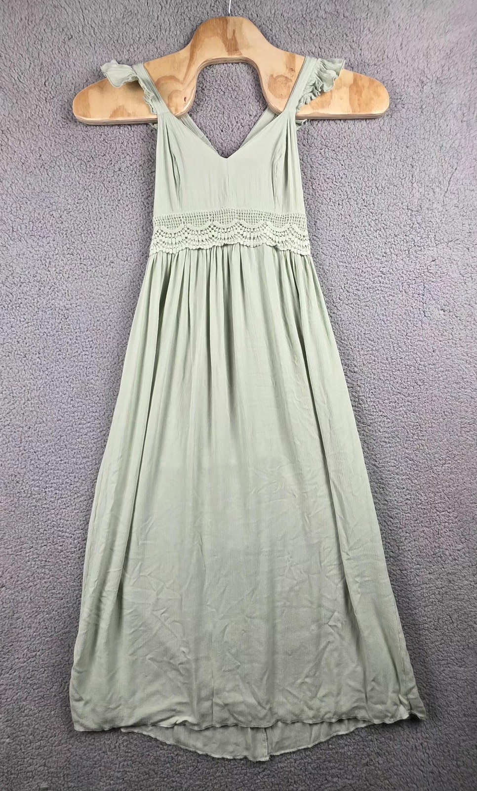 Japna Dress Womens Medium Green Smocked Crochet Waist Maxi Sundress Boho Lined