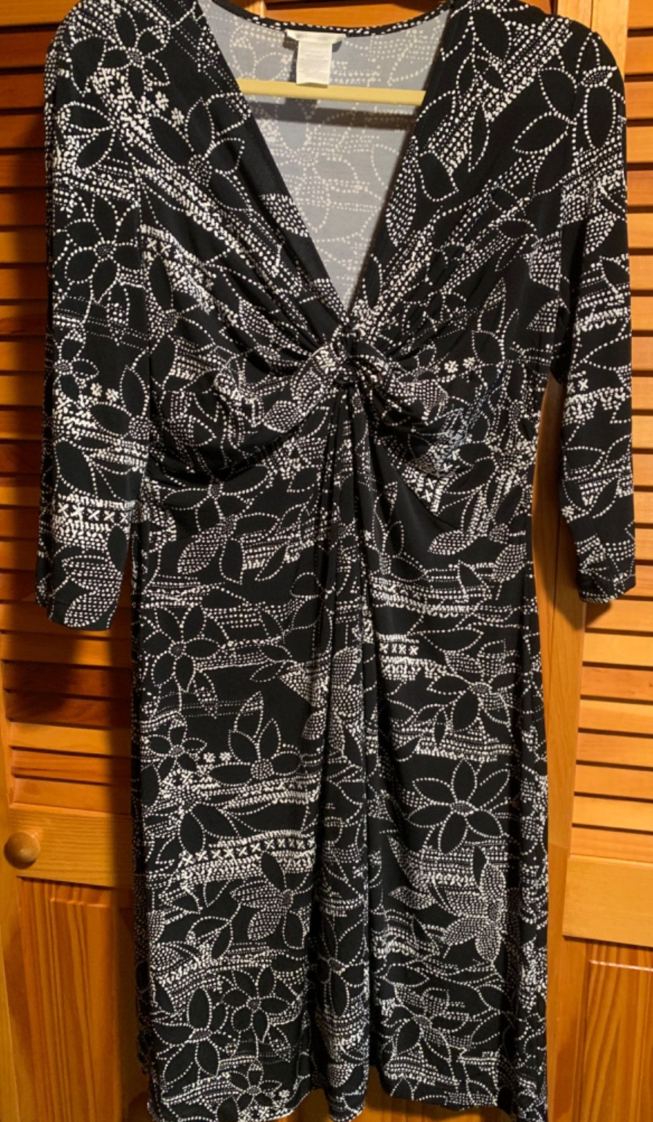 Worthington Womens Faux Wrap Dress Size Large Black & White Print 3/4 Sleeve