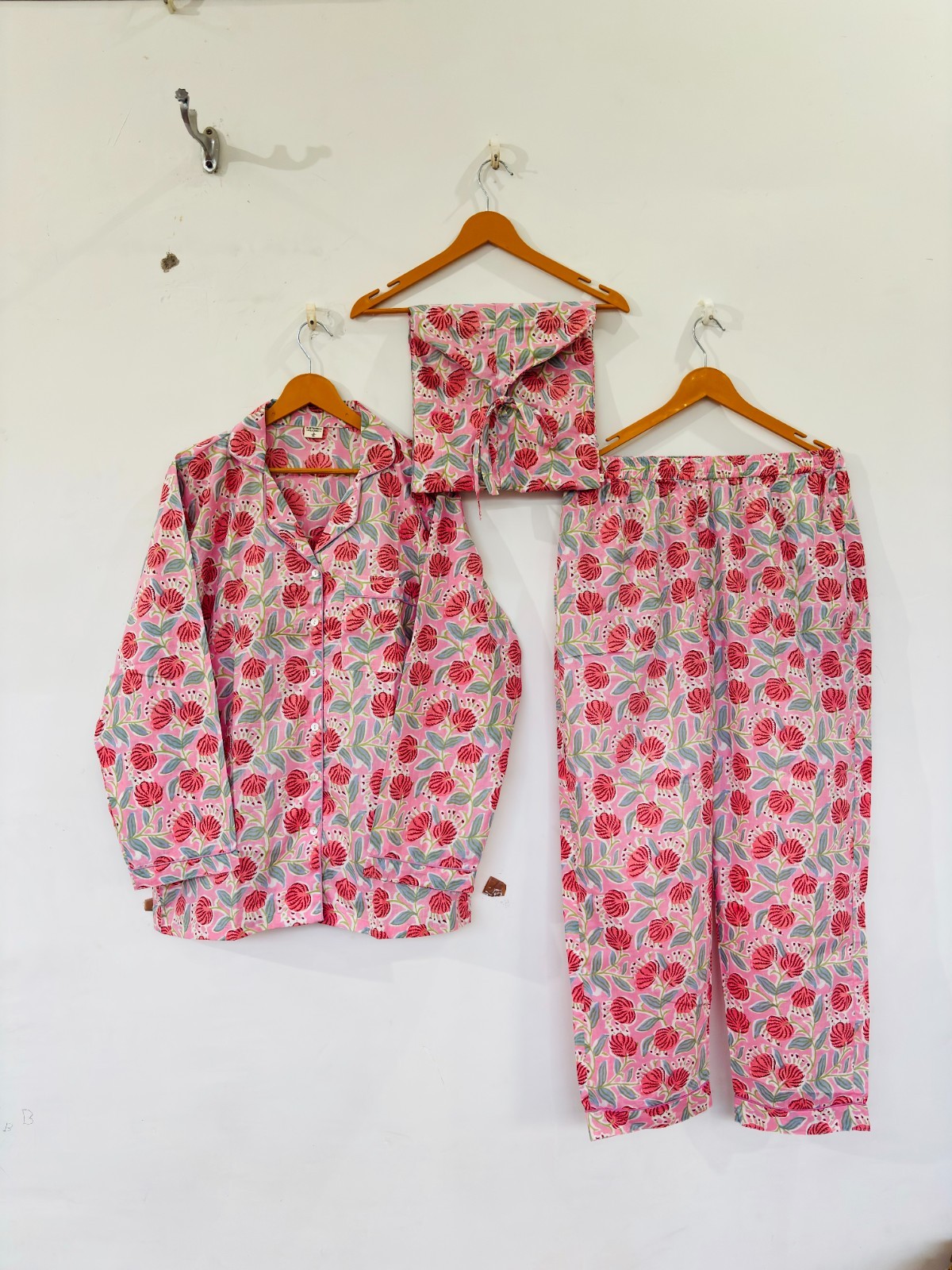 Flofal Print Cotton Pajama Set:Summer Loungewear night wear for woman’s giftitem