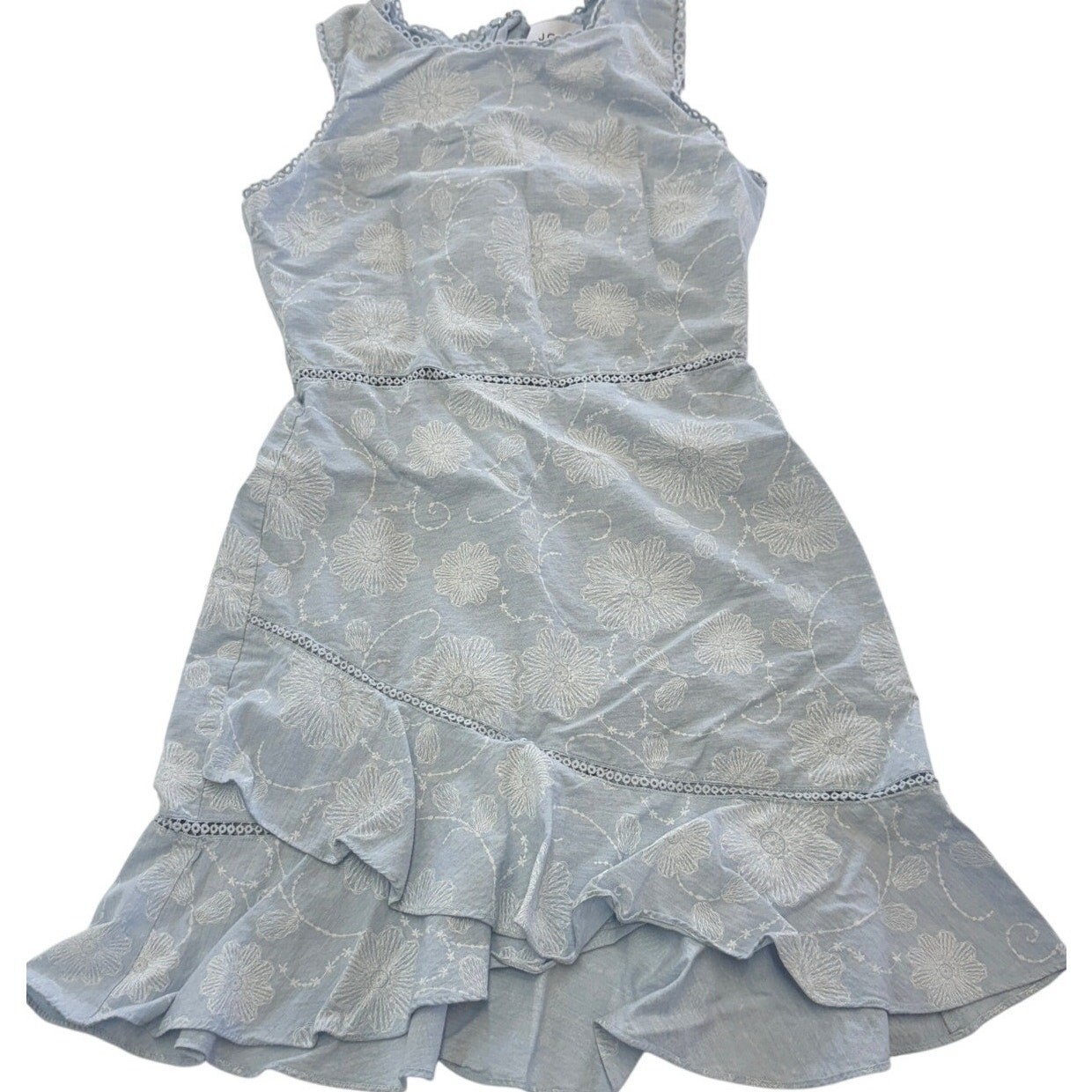 J.O.A. Dress Women XS Blue Floral Embroidered Ruffle Boho Cottagecore