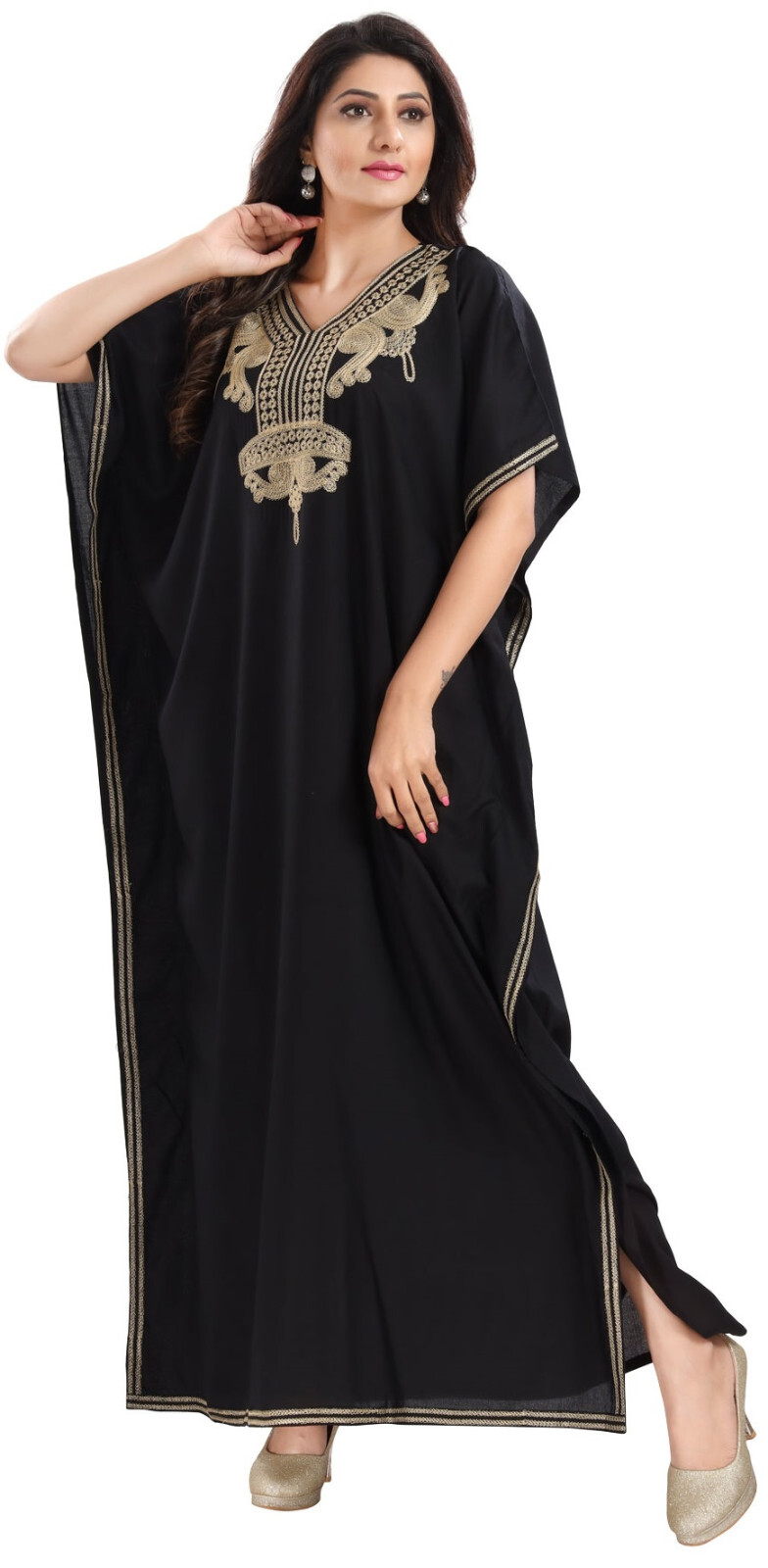 AK02 Embroidery Neck and Border Viscose Rayon Black FIT UK 10 – 22 LENGTH 55 INC